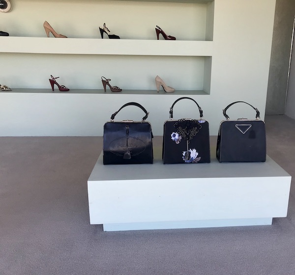 Shoes and handbags on display a few miles past The Waterstop Marfa Texas