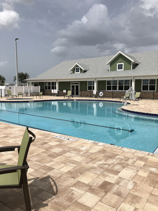 A beautiful RV park pool area at a stop along our journey going Coast to Coast We Did It!