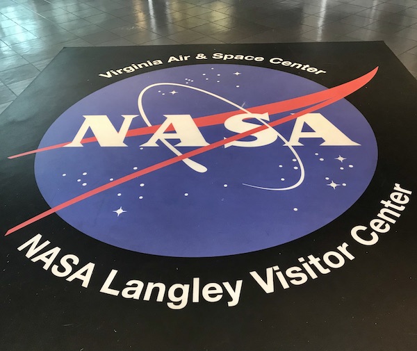 Nasa Langley logo on a floor en route Coast to Coast We Did It!