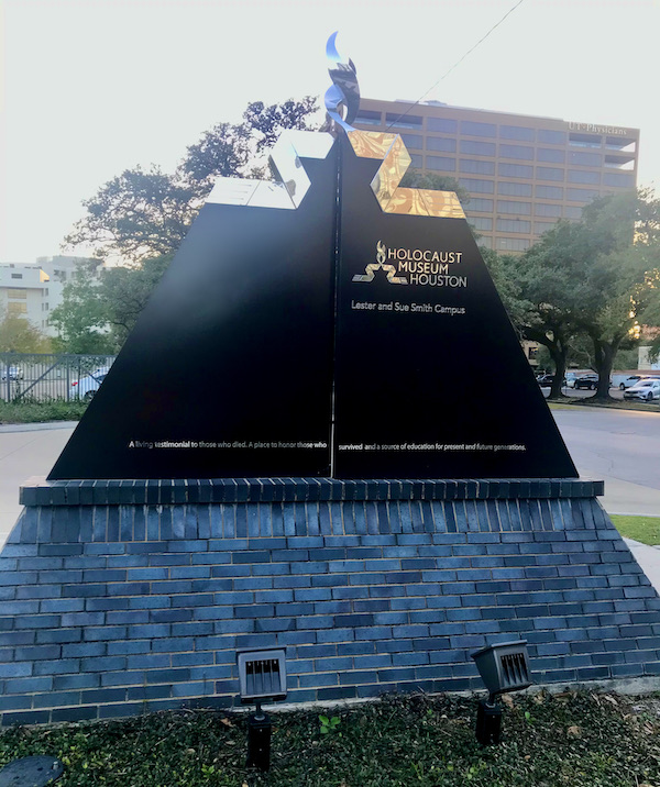 A black marble monument topped with a Jewish star en route Coast to Coast We Did It!