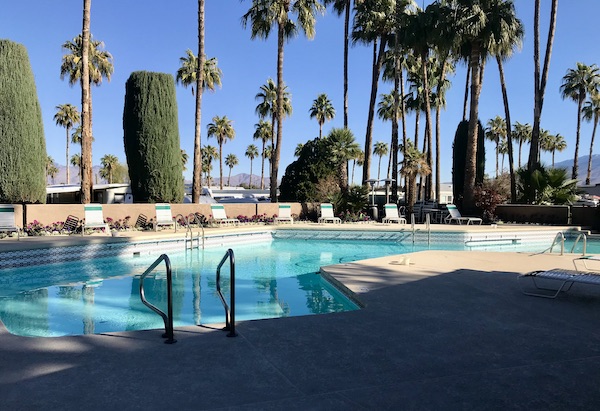 A beautifully landscaped pool area en route Coast to Coast We Did It!