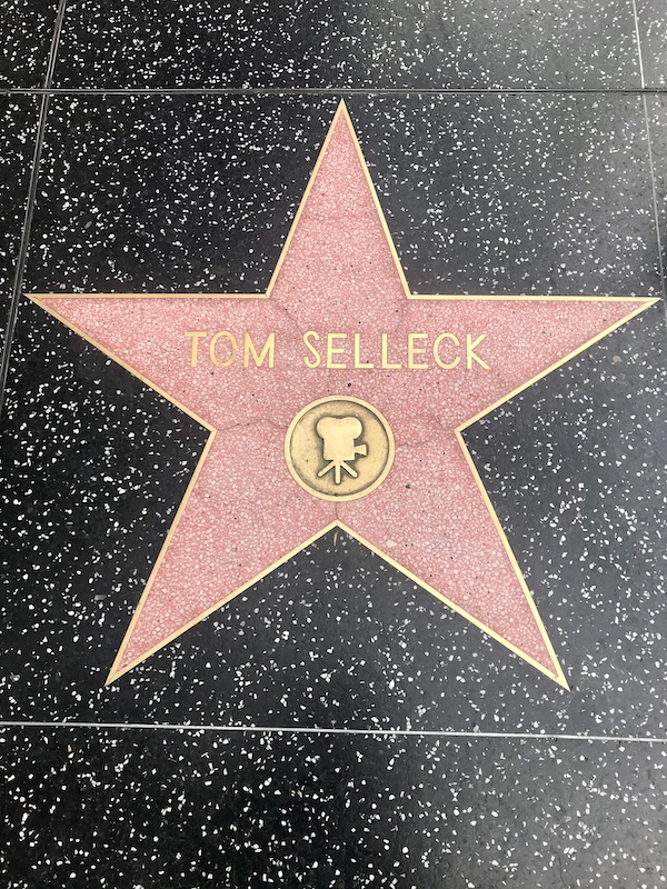 Black marble with a pick star of Tom Selleck seen during A Day in LaLa Land