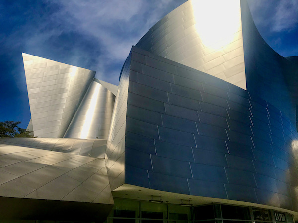 A building that looks like metal ribbons seen during A Day in LaLa Land