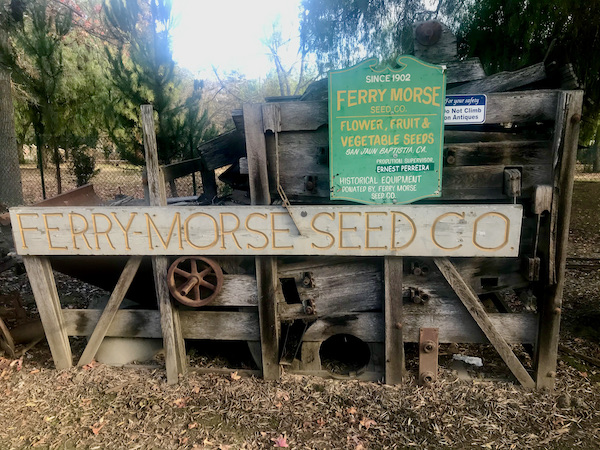 A sign for an old see company at Casa de Fruta Hollister California