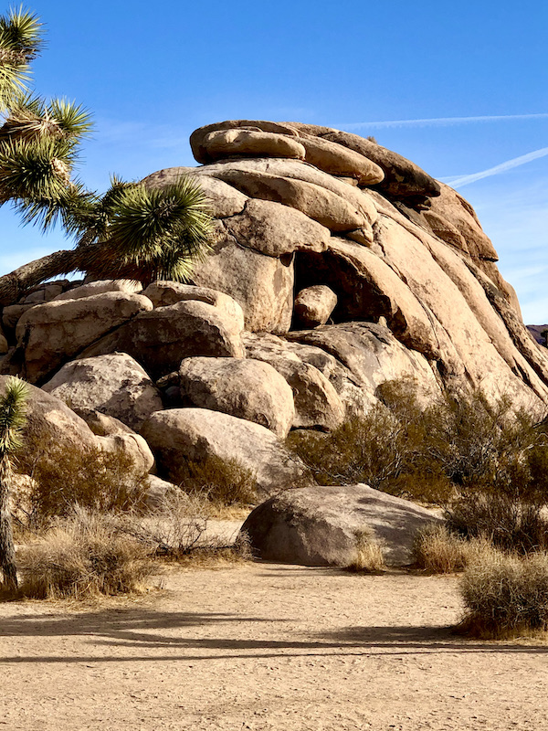 A rock formation and blue sky at Joshua Tree National Park