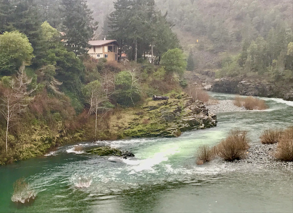 Rocks in a river causing rapids at Jedediah Smith Redwoods Crescent City CA