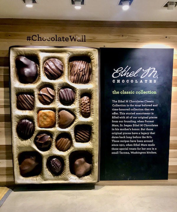 A wall of chocolate candy reproductions at Ethel M's which is one of the 15 Best Free Attractions Las Vegas NV
