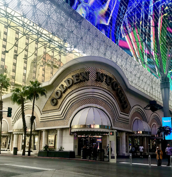 One of the 15 Best Free Attractions Las Vegas NV, the front entrance to the Golden Nugget Hotel.