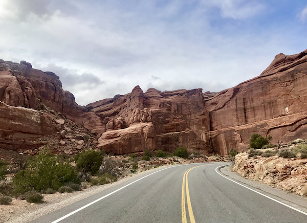 Massive red rock formations at Arches National Park Moab Utah