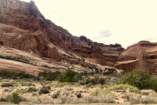Layered red rock mountains at Arches National Park Moab Utah