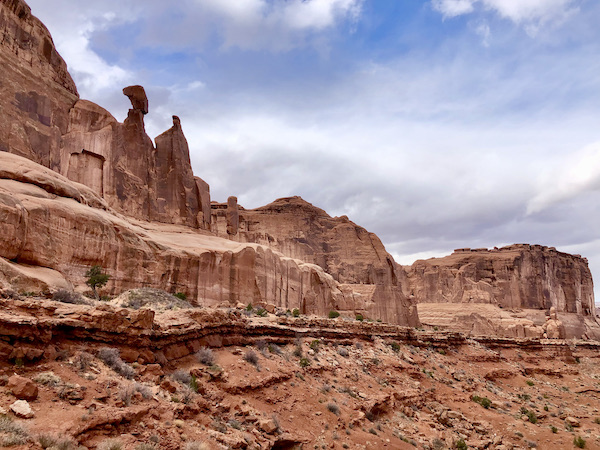 A closeup of rocks that look like Egyptian Queen Nefertiti and a companion at Arches National Park Moab Utah