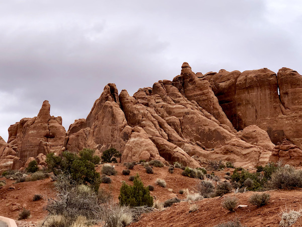 Red rock formations that look like sand castles at Arches National Park Moab Utah
