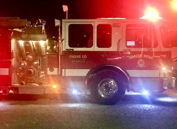 A fire engine at our RV park after our dinner at Coyote Sonoma in Healdsburg CA