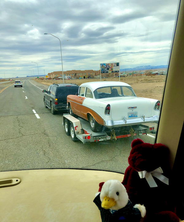 A red and white 1956 Chevy on a trailer was part of the Highlights of Amarillo Texas