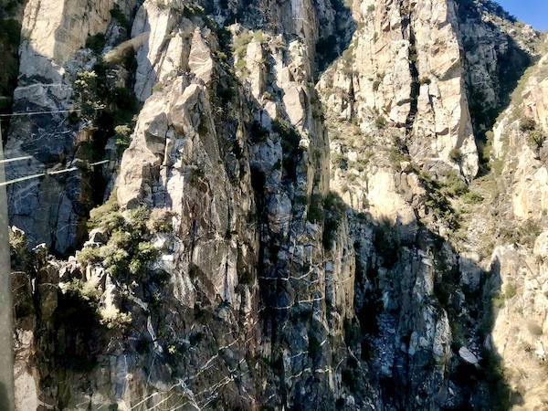 Rocky mountains appear to have been blasted with dynamite on our ride up in the Palm Springs Aerial Tramway California