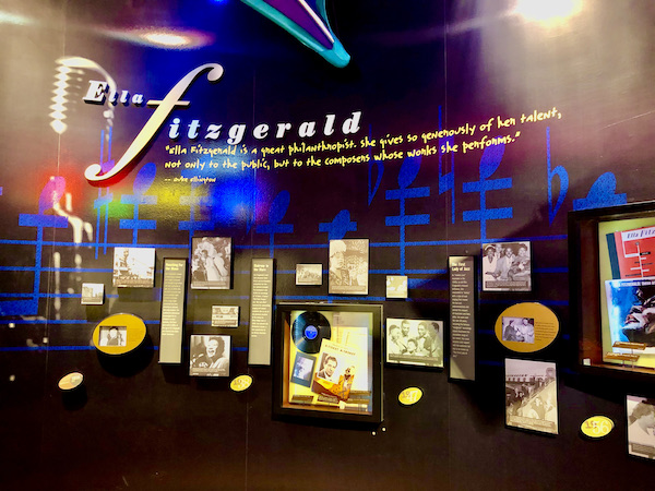 A wall of accomplishments honoring Ella Fitzgerald at the American Jazz Museum Kansas City MO