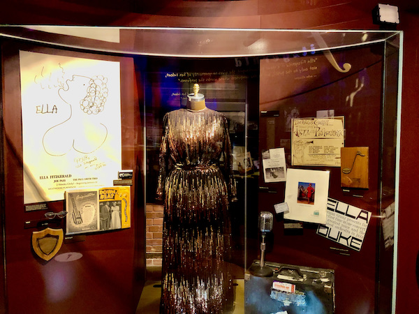 A beaded gown and other memorabilia from Ella Fitzgerald at the American Jazz Museum Kansas City MO