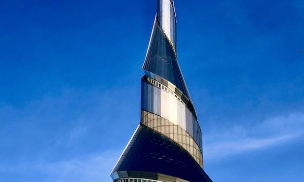 An enormous black, beige and metal church spire is one of the Attractions in Independence Missouri