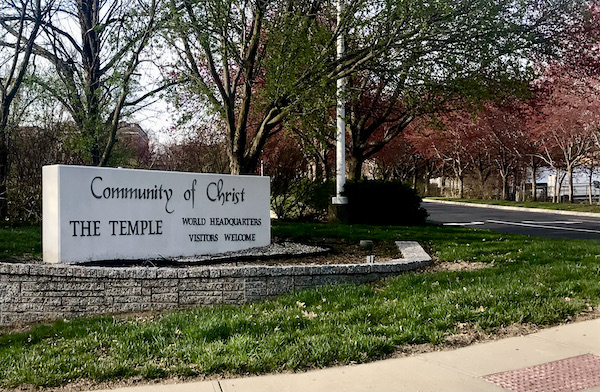 A sign at the entrance to Community of Christ Temple World Headquarters is one of the Attractions in Independence Missouri