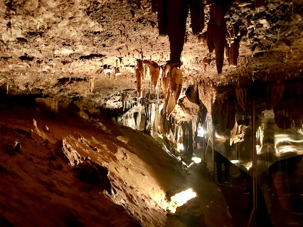 Stalactite and stalagmite formations in Meramec Caverns Stanton Missouri