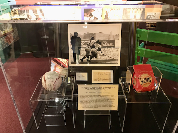 A case filled with baseball artifacts at the Negro Leagues Baseball Museum