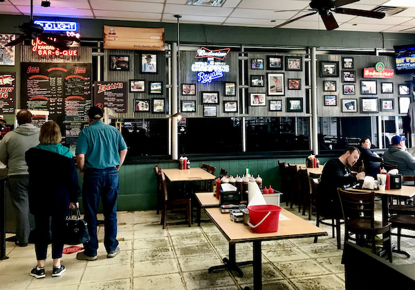 The inside of a BBQ restaurant.