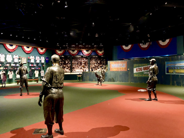 Sculptures of baseball plays on a diamond at the Negro Leagues Baseball Museum