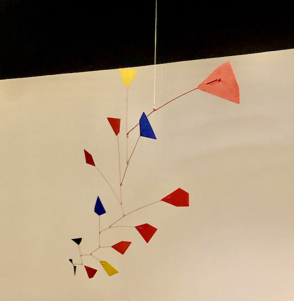 A mobile with colored sails hanging from the ceiling at the Oklahoma City Museum of Art
