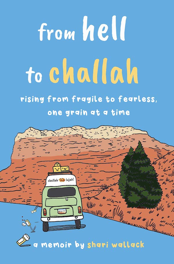 From Hell to Challah a blue and tan book cover with mountains and a green van.