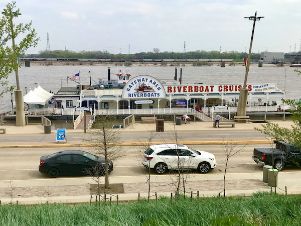 A paddleboat and docking area near the Gateway Arch Saint Louis MO