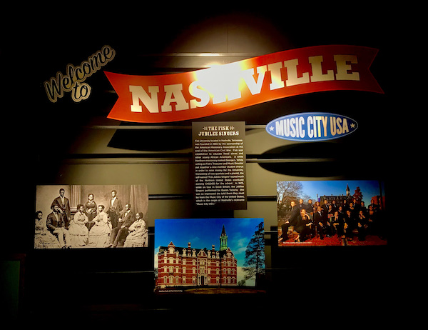 A wall of photos and writing welcome you to Nashville and the Musicians Hall of Fame