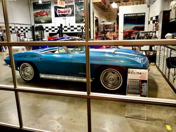 A blue 1967 Corvette convertible on display at the National Corvette Museum