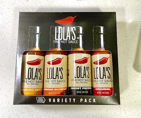 A box with 4 bottles of hot sauce from Fabulous Gifts for Campers
