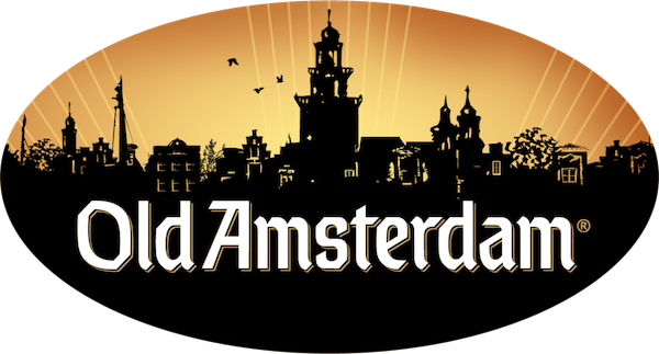 The yellow and black logo of the silhouette of Amsterdam of Old Amsterdam Cheeses