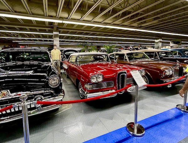 A red Ford Edsel with a white top at the Tallahassee Automobile Museum