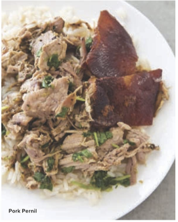 A white platter topped with shredded pork from The Complete Autumn and Winter Cookbook