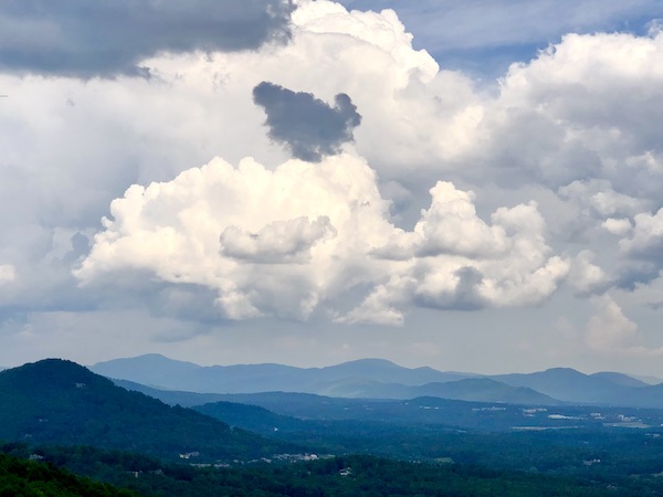 Lots of layers of mountains, gray sky and lots of clouds at Art Mecca Asheville North Carolina
