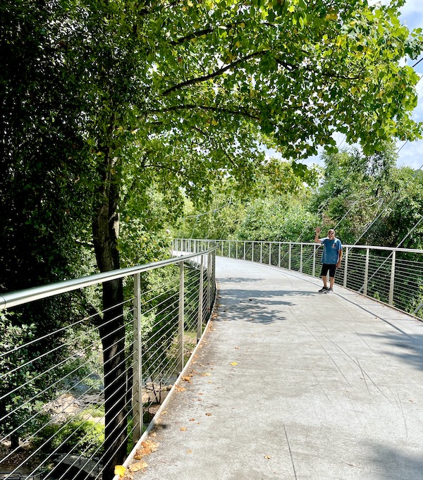 A walking bridge through the park in Beautiful Greenville South Carolina