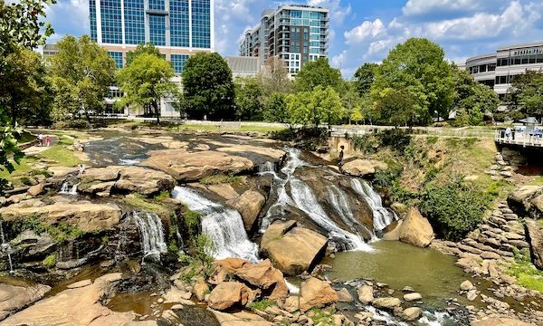 Lots of rocks and waterfalls in the park in Beautiful Greenville South Carolina