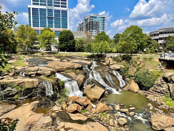 Lots of rocks and waterfalls in the park in Beautiful Greenville South Carolina