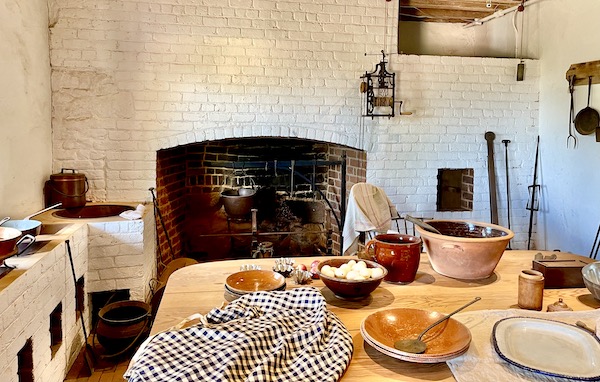 The large kitchen at Thomas Jefferson's Monticello with burners, fireplace and work table.