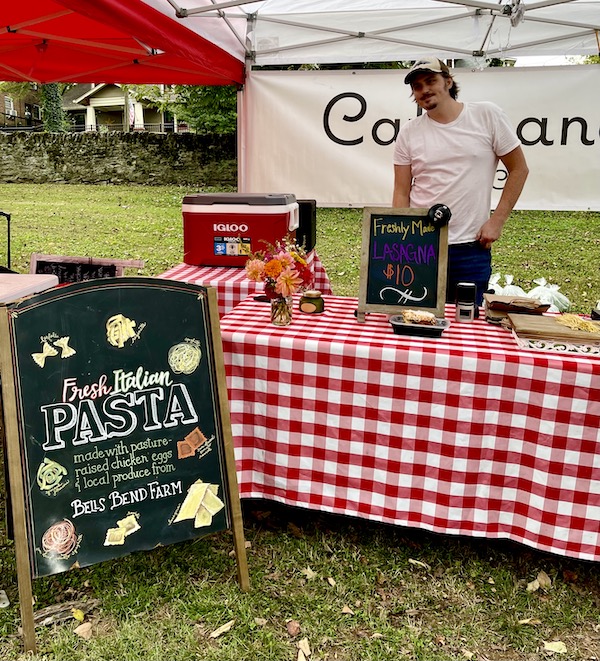 A man displayed handmade pastas at the Farmers Market Nashville TN