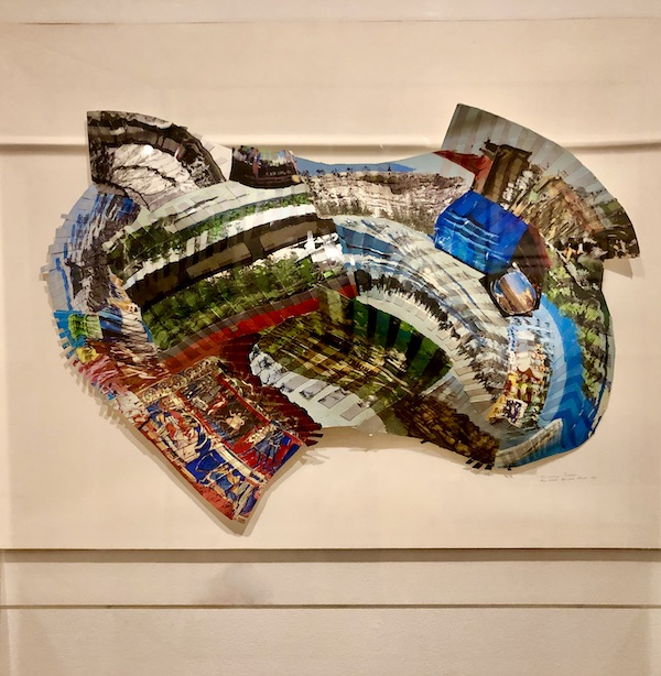 A colorful collage that is shaped as an irregular oval at the Knoxville Museum of Art Tennessee