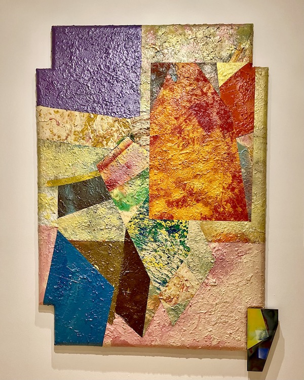 A rectangular collage of blocks of orange, purple, blue and yellow at the Knoxville Museum of Art Tennessee