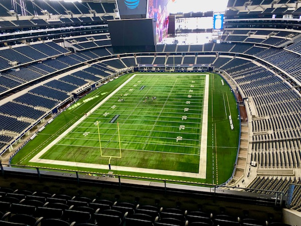 End zone view of a football stadium.