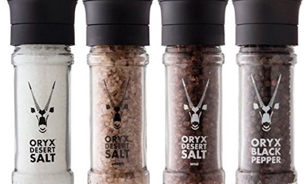 A variety of salt grinder bottles from Exciting New and Delicious Products