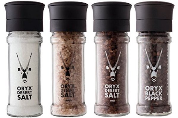A variety of salt grinder bottles from Exciting New and Delicious Products