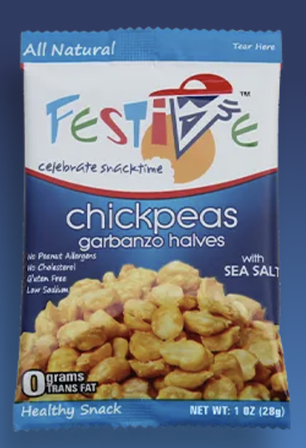 A bag of chickpeas with a blue background from Exciting New and Delicious Products