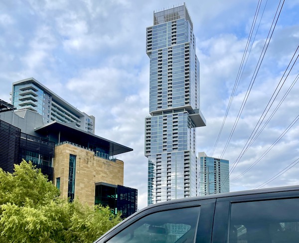 A glass building with offset sections in Fabulous Austin Texas