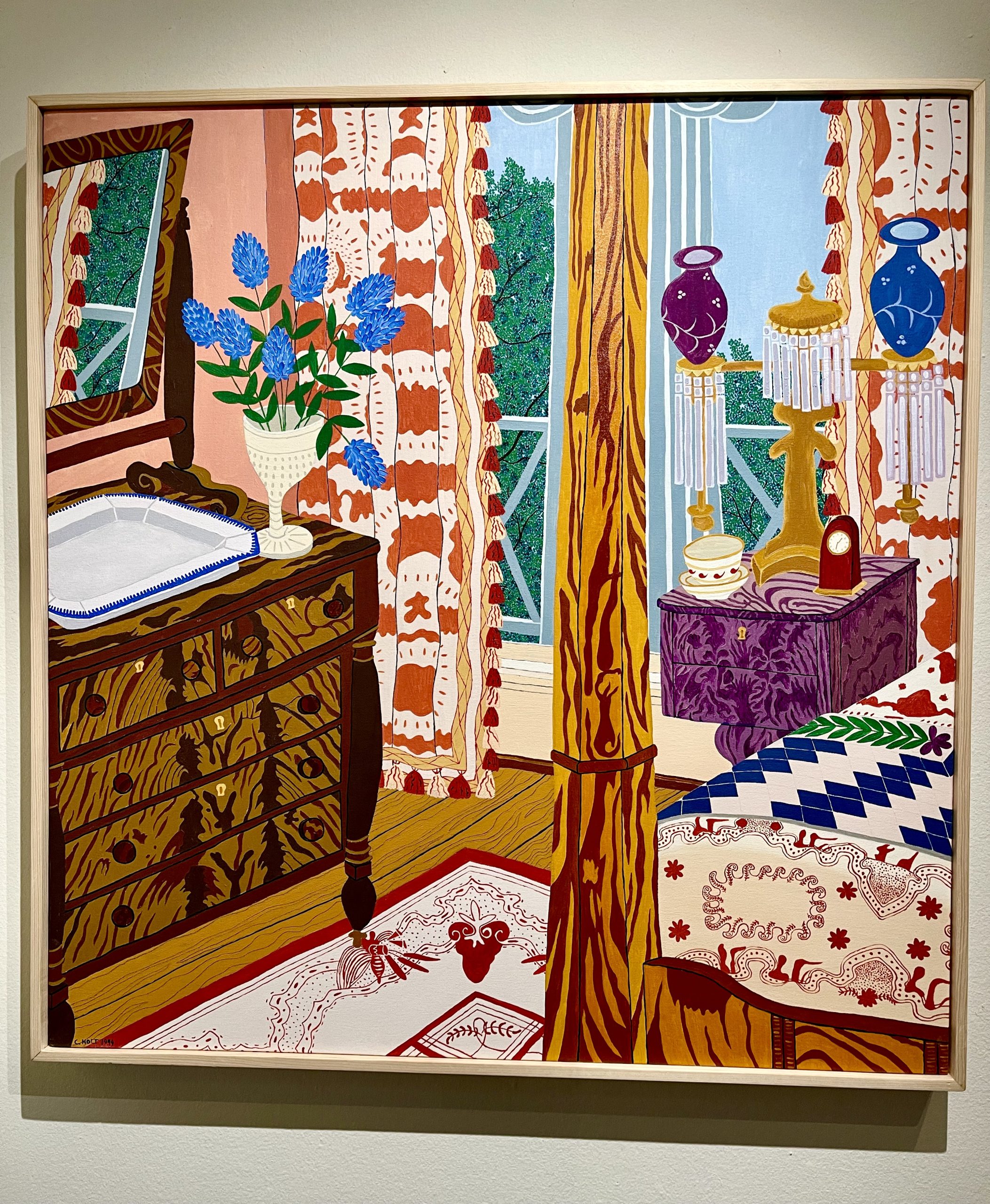 A colorful painting of Sam Houston's bedroom at the Texas Governor's mansion.